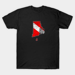 Rhode Island Dive Flag Scuba Diving State Map Dive Flag Distressed T-Shirt